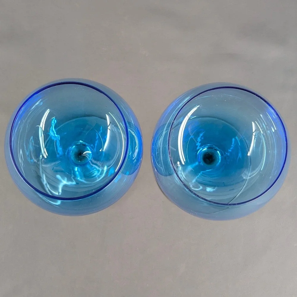 Set of 2 Blue Balloon Wine Glasses Clear Stem 8.75